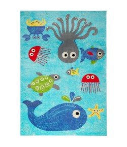 Home Dynamix Playground Sea Fish and Turtles Blue Area Rug 1 ft. 1 in. X 2 ft. 11 in. Rectangle