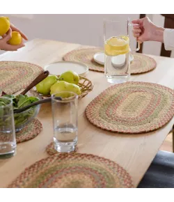 Homespice Decor Jute Braided Accessories Azalea Multi 240053PS 13 in. X 19 in. Set of 4 Oval Rug