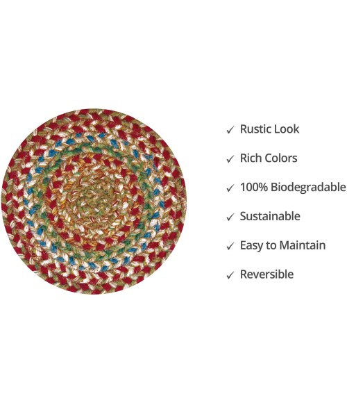 Home Spice Jute Braided Accessories Multi Rug 240021PS 8 in. Set of 3 Round - Rugs Town Home Spice Jute Braided Accessories Multi 240021PS 8 in. Set of 3 Round Rug