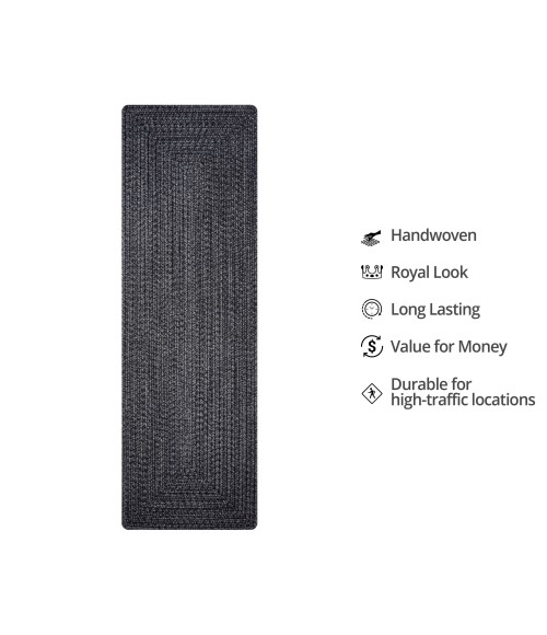 Homespice Decor Ultra Durable Braided Black Rug 329578 22 in. X 72 in. Rect - Rugs Town Homespice Decor Ultra Durable Braided Black 329578 22 in. X 72 in. Rect Rug