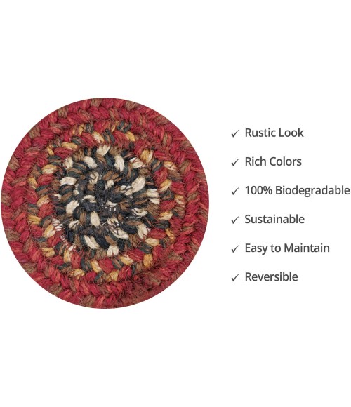 Home Spice Jute Braided Accessories Red Rug 240009PS 4 in. Set of 6 Round - Rugs Town Home Spice Jute Braided Accessories Red 240009PS 4 in. Set of 6 Round Rug