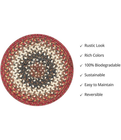 Home Spice Jute Braided Accessories Red Rug 240025PS 8 in. Set of 3 Round - Rugs Town Home Spice Jute Braided Accessories Red 240025PS 8 in. Set of 3 Round Rug
