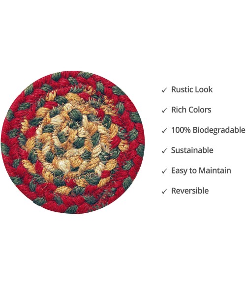 Home Spice Jute Braided Accessories Red Rug 240004PS 4 in. Set of 6 Round - Rugs Town Home Spice Jute Braided Accessories Red 240004PS 4 in. Set of 6 Round Rug