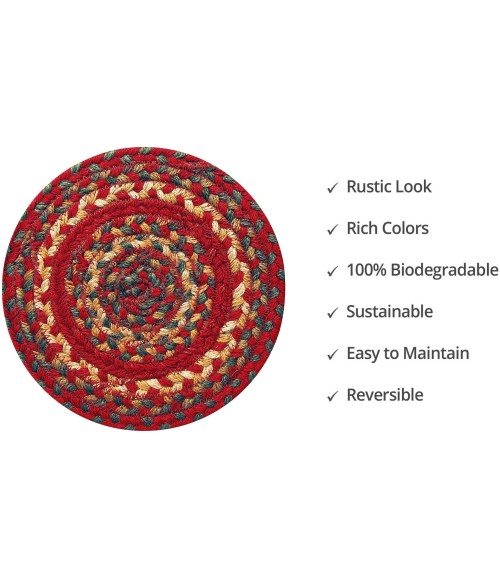 Homespice Decor Jute Braided Accessories Cider Barn Red 240020PS 8 in. Set of 3 Round Rug