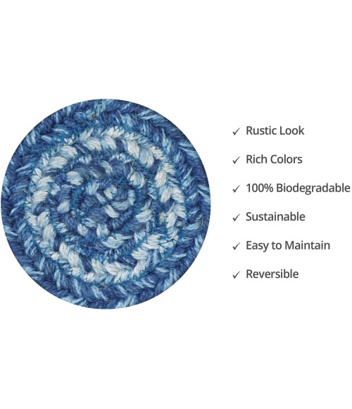 Home Spice Jute Braided Accessories Blue Rug 240008PS 4 in. Set of 6 Round - Rugs Town Home Spice Jute Braided Accessories Blue 240008PS 4 in. Set of 6 Round Rug