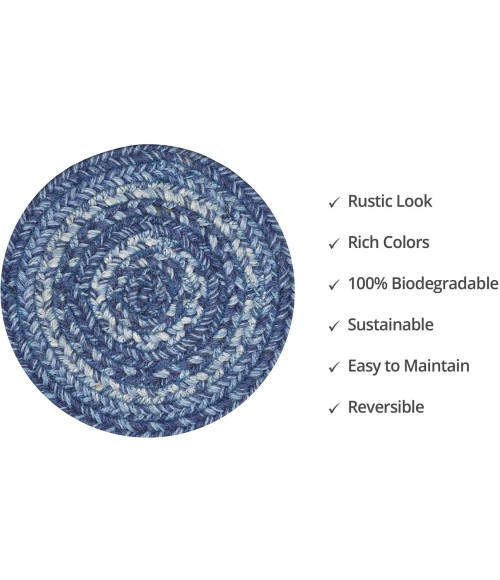 Home Spice Jute Braided Accessories Blue Rug 240024PS 8 in. Set of 3 Round - Rugs Town Home Spice Jute Braided Accessories Blue 240024PS 8 in. Set of 3 Round Rug