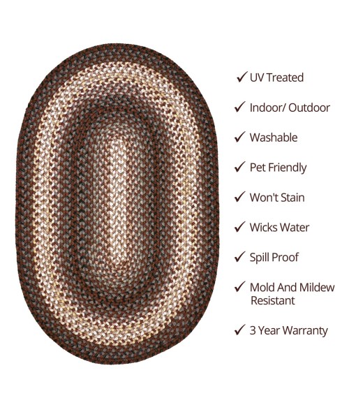 ULTRA DURABLE BRAIDED RUG Homespice Ultra Durable Braided Brown Rug
