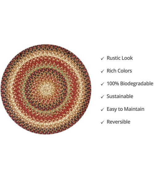 Home Spice Jute Braided Accessories Brown, Deep Red 240176PS 15 in. Set of 6 Round Rug