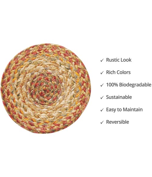 Home Spice Jute Braided Accessories Beige, Tan 240018PS 8 in. Set of 3 Round Rug