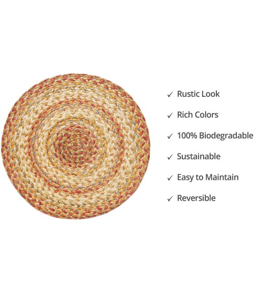 Home Spice Jute Braided Accessories Beige, Tan Rug 240166PS 15 in. Set of 6 Round - Rugs Town Home Spice Jute Braided Accessories Beige, Tan 240166PS 15 in. Set of 6 Round Rug