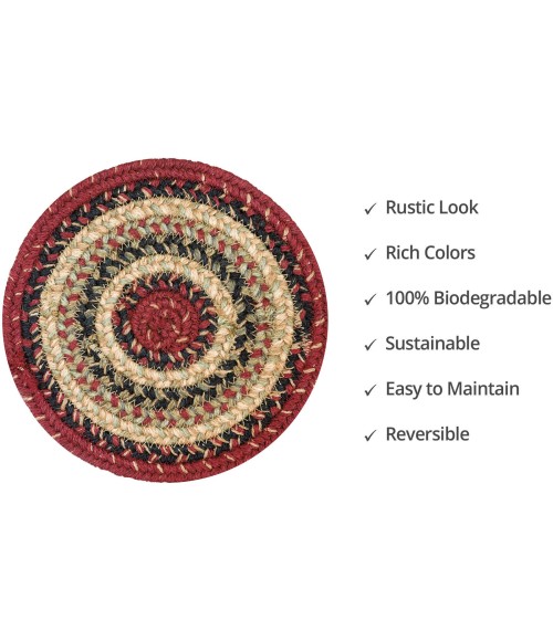 Home Spice Jute Braided Accessories Multi Rug 240029PS 8 in. Set of 3 Round - Rugs Town Home Spice Jute Braided Accessories Multi 240029PS 8 in. Set of 3 Round Rug