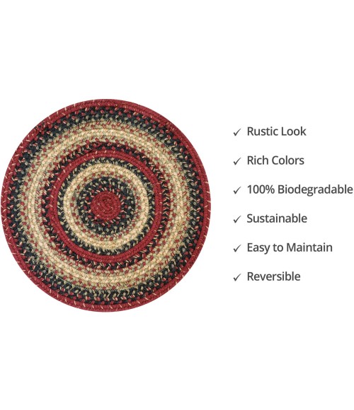 Home Spice Jute Braided Accessories Multi Rug 240175PS 15 in. Set of 6 Round - Rugs Town Home Spice Jute Braided Accessories Multi 240175PS 15 in. Set of 6 Round Rug