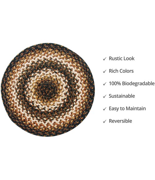 Home Spice Jute Braided Accessories Black Rug 240040PS 15 in. Set of 2 Round - Rugs Town Home Spice Jute Braided Accessories Black 240040PS 15 in. Set of 2 Round Rug