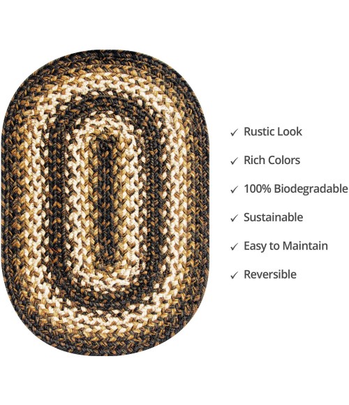 Home Spice Jute Braided Accessories Black Rug 240084PS 10 in. X 15 in. Set of 4 Oval - Rugs Town Home Spice Jute Braided Accessories Black 240084PS 10 in. X 15 in. Set of 4 Oval Rug