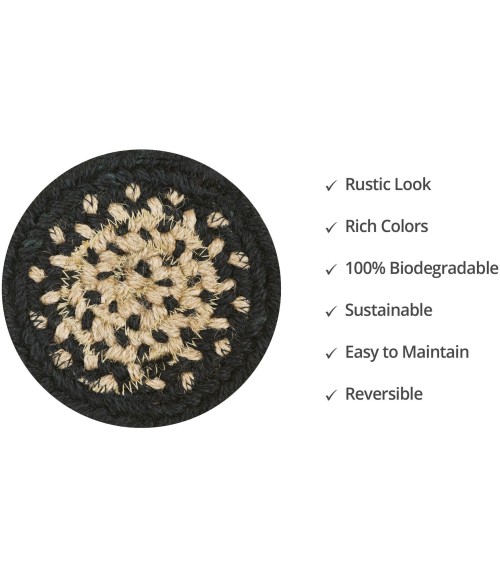 Home Spice Jute Braided Accessories Black Rug 240010PS 4 in. Set of 6 Round - Rugs Town Home Spice Jute Braided Accessories Black 240010PS 4 in. Set of 6 Round Rug