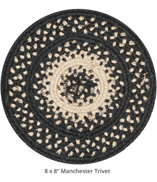 Home Spice Jute Braided Accessories Black Rug 240026PS 8 in. Set of 3 Round - Rugs Town Home Spice Jute Braided Accessories Black 240026PS 8 in. Set of 3 Round Rug