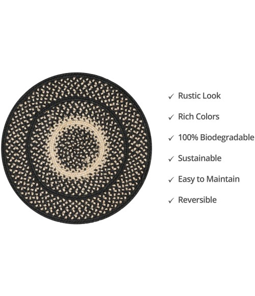 Home Spice Jute Braided Accessories Black Rug 240164PS 15 in. Set of 6 Round - Rugs Town Home Spice Jute Braided Accessories Black 240164PS 15 in. Set of 6 Round Rug