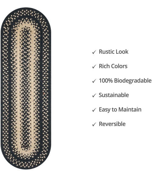 Home Spice Jute Braided Accessories Black Rug 240102PS 8 in. X 28 in. Set of 2 Oval - Rugs Town Home Spice Jute Braided Accessories Black 240102PS 8 in. X 28 in. Set of 2 Oval Rug