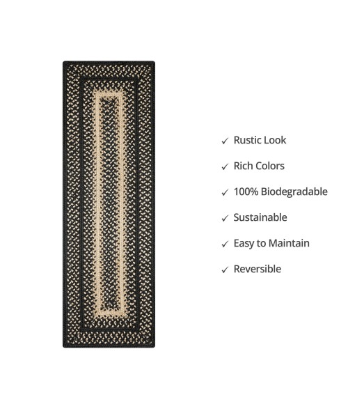 Homespice Decor Jute Braided Accessories Manchester Black 572721 11 in. X 36 in. Rect Rug
