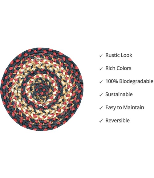 Home Spice Jute Braided Accessories Black Rug 240023PS 8 in. Set of 3 Round - Rugs Town Home Spice Jute Braided Accessories Black 240023PS 8 in. Set of 3 Round Rug