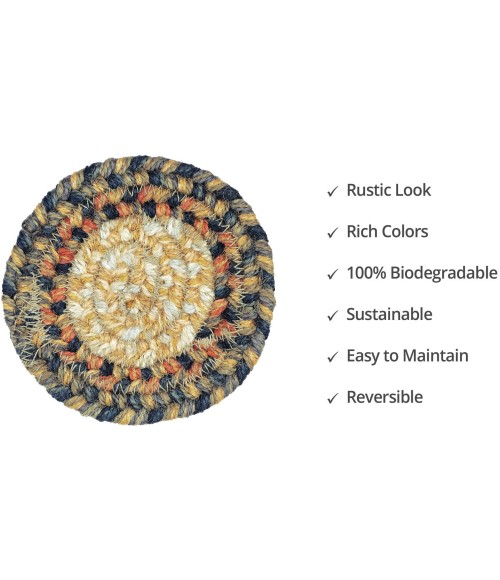 Homespice Decor Jute Braided Accessories Russett Beige 240001PS 4 in. Set of 6 Round Rug