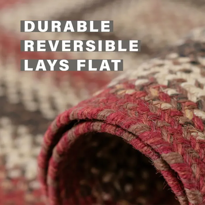 Homespice Decor Jute Braided Rug Red & Black Chester 2ft. x 3ft. Oval Rug