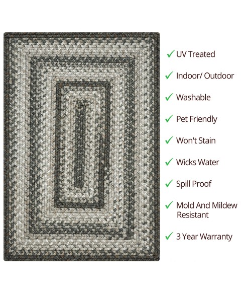 ULTRA DURABLE BRAIDED RUG Homespice Ultra Durable Braided Gray Rug