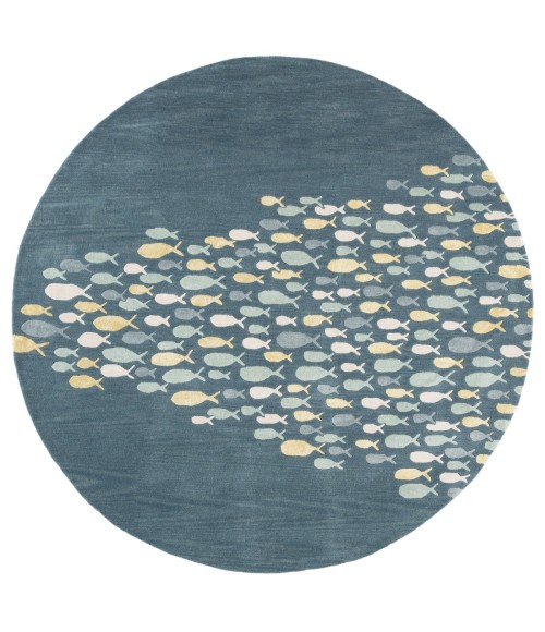 Coastal Resort Area Rug Jaipur Living Schooled Handmade Animal Blue/ Gray Round Area Rug (8'X8')