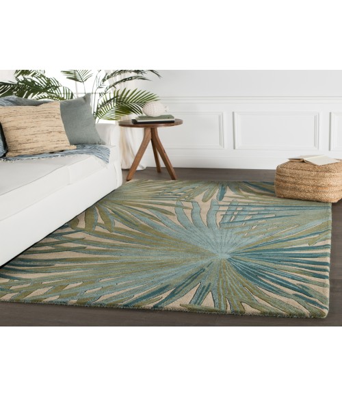 Coastal Seaside Area Rug Jaipur Living Palmetto Handmade Floral Blue/ Green Area Rug (5'X8')
