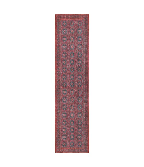 HBL04 Kalinar Rug Kate Lester + Jaipur Living Kalinar Damask Dark Red/ Blue Runner Rug 2'6"X10'