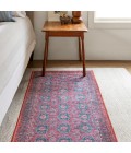 HBL04 Kalinar Rug Kate Lester + Jaipur Living Kalinar Damask Dark Red/ Blue Runner Rug 2'6"X10'