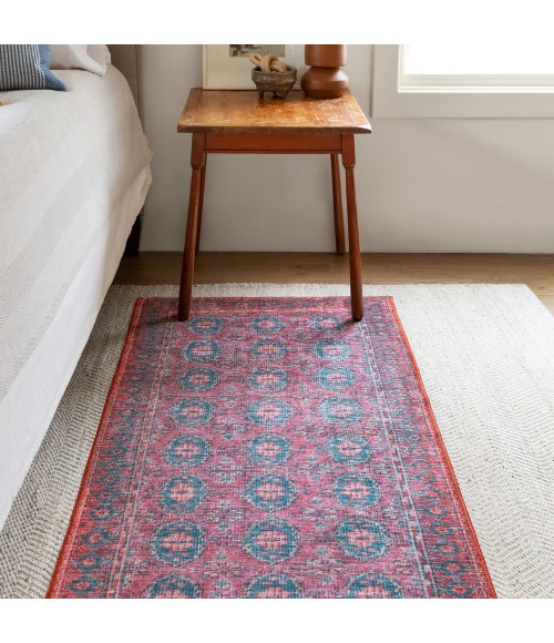 HBL04 Kalinar Rug Kate Lester + Jaipur Living Kalinar Damask Dark Red/ Blue Runner Rug 2'6"X10'