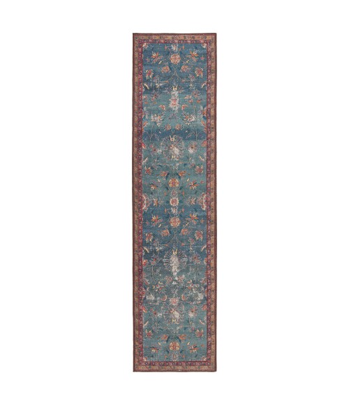 HBL06 Yasha Rug Kate Lester + Jaipur Living Yasha Floral Blue/ Red Runner Rug 2'6"X10'