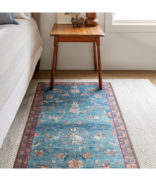 HBL06 Yasha Rug Kate Lester + Jaipur Living Yasha Floral Blue/ Red Runner Rug 2'6"X10'