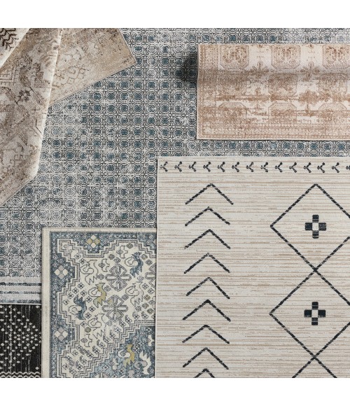 NDN01 Taos Rug Vibe by Jaipur Living Taos Tribal Cream/ Dark Slate Area Rug 5'3"X7'