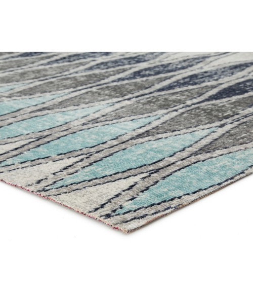 POLARIS RUG Jaipur Living Norwich Indoor/ Outdoor Geometric Gray/ Blue Round Area Rug (8 X8 )