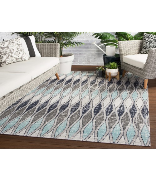 POLARIS RUG Jaipur Living Norwich Indoor/ Outdoor Geometric Gray/ Blue Round Area Rug (8 X8 )
