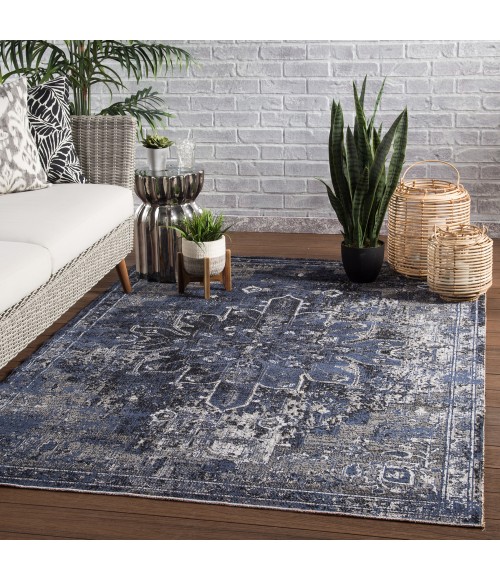 POLARIS RUG Jaipur Living Isolde Indoor/ Outdoor Medallion Blue/ Black Runner Rug (2 8"X10 )