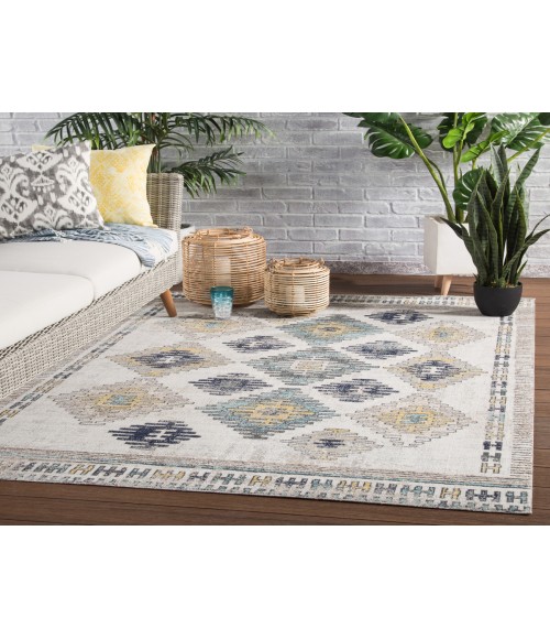 Jaipur Living Dez Indoor/ Outdoor Tribal Blue/ Yellow Runner Rug (2'8"X10')