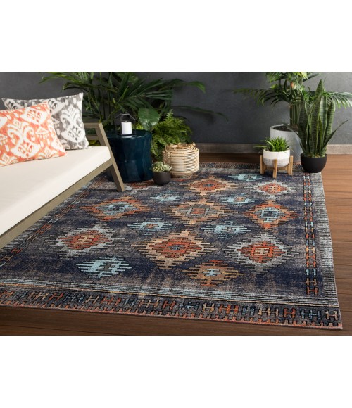 Jaipur Living Dez Indoor/ Outdoor Tribal Blue/ Orange Area Rug (5'3"X7'6")