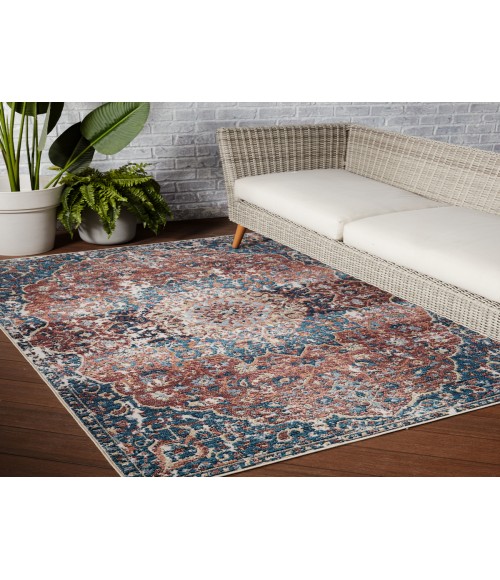 Vibe by Jaipur Living Akela Indoor/ Outdoor Medallion Blue/ Rust Area Rug (9'6"X12'7")