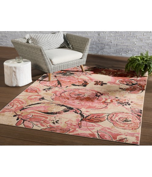 SWO14 Hermione Rug Vibe By Jaipur Living Hermione Indoor/ Outdoor Floral Pink/ Beige Area Rug 2'6"X4'