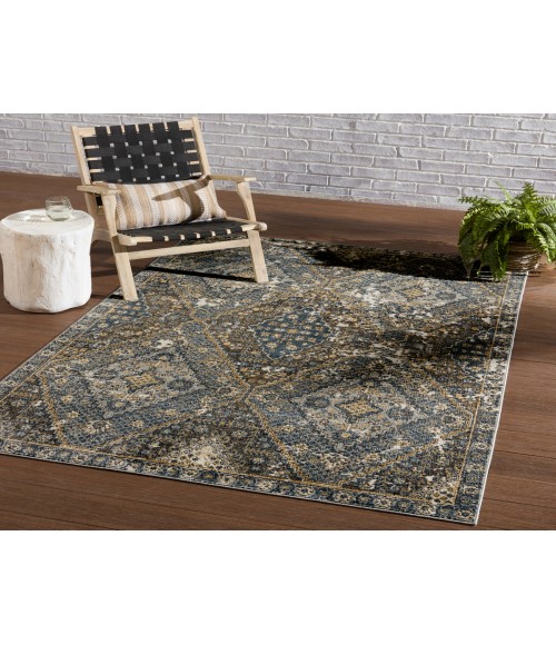 SWO18 Julia Rug Vibe By Jaipur Living Julia Indoor/ Outdoor Medallion Blue/ Gold Area Rug 9'6"X12'7"