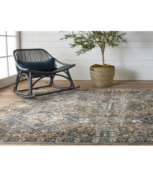 SWO18 Julia Rug Vibe By Jaipur Living Julia Indoor/ Outdoor Medallion Blue/ Gold Area Rug 9'6"X12'7"