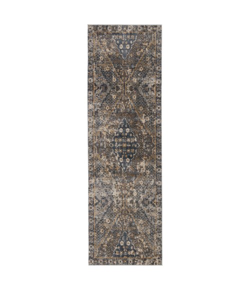 SWO18 Julia Rug Vibe By Jaipur Living Julia Indoor/ Outdoor Medallion Blue/ Gold Runner Rug 2'6"X8'