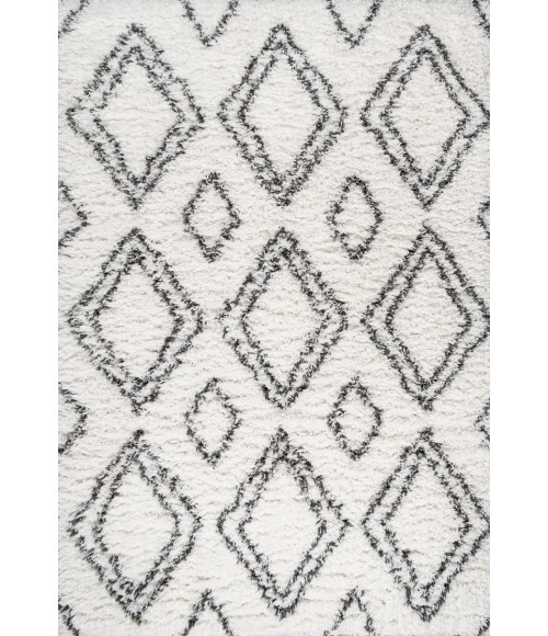 ALASKA SHAG Area Rug Beni Moroccan Style Diamond Shag Ivory/Dark Gray 4 ft. x 6 ft. Area Rug