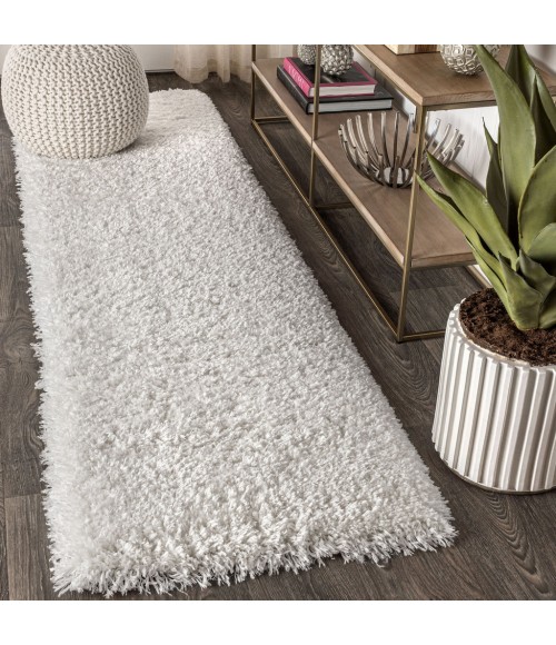 ALASKA SHAG Area Rug Aydin Solid Plush Shag Ivory 2 ft. x 8 ft. Runner Rug
