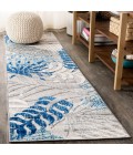 AMALFI COAST Area Rug Tropics Palm Leaves Gray/Blue 2 ft. x 10 ft. Indoor/Outdoor Runner Rug
