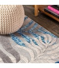 AMALFI COAST Area Rug Tropics Palm Leaves Gray/Blue 5' Square Indoor/Outdoor Area Rug