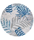 AMALFI COAST Area Rug Tropics Palm Leaves Gray/Blue 5' Round Indoor/Outdoor Area Rug